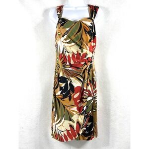 Vintage Cache Dress Women's 12 Tan Sheath Floral Sweetheart Ruched Waist